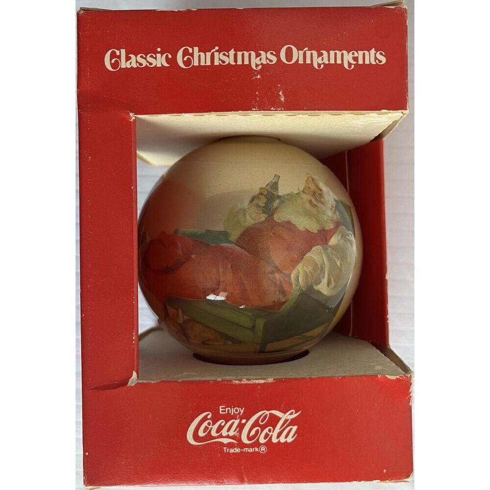Vintage 1984 Coca Cola Santa Glass Ball Ornament NWT